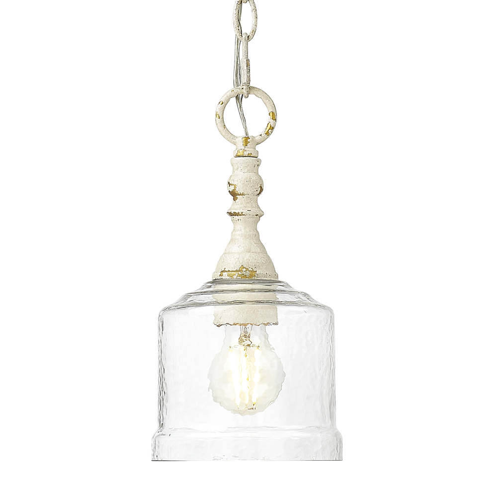 Golden Lighting Keating 1-light Pendant in Antique Ivory and Hammered Water Glass